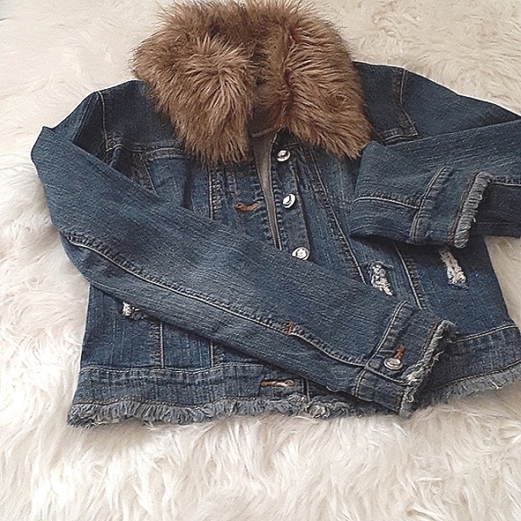 Jean jacket w/removable Fur collar Medium Blue - Picture 4 of 6